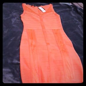 Bebe Coral Mesh Bandage Dress🔥🧡